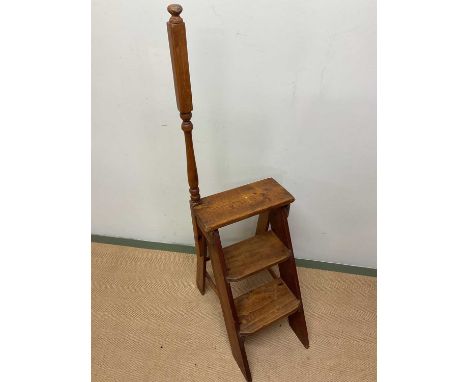 A set of pine library steps, height to top step 86 cm.
