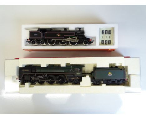 OO SCALE MODEL RAILWAYS: A pair of HORNBY steam locos comprising a Britannia Class and a Class 4P tank both in BR liveries - 