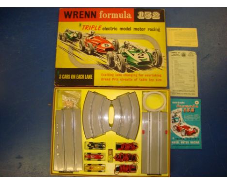 VINTAGE TOYS: A WRENN Formula 152 set 0 slot racing set- containing 3 cars and track - G in G box