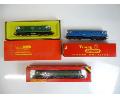 OO SCALE MODEL RAILWAYS: A group of diesel locomotives by TRI-ANG and HORNBY - all in early BR liveries - G in F/G boxes (3)