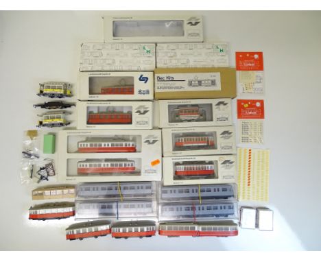 HO SCALE MODEL RAILWAYS: A group of Austrian and German Outline trams, tram kits and accessories mostly by LEOPOLD HALLING to