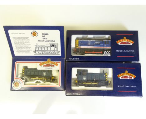 OO SCALE MODEL RAILWAYS: A group of BACHMANN shunting locomotives to include a Class 03 and Class 04 in BR blue livery and a 