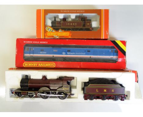 OO SCALE MODEL RAILWAYS: A pair of HORNBY steam locomotives in LMS livery together with a LIMA Class 50 diesel in an incorrec