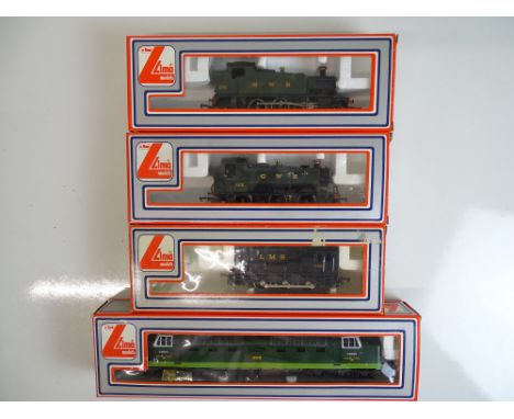 OO SCALE MODEL RAILWAYS: A group of locomotives by LIMA to include 2 x GWR steam tank locos, an LMS diesel shunter and a Delt