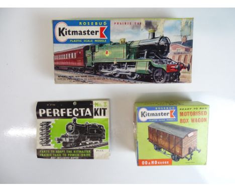 OO SCALE MODEL RAILWAYS: A small group of items by KITMASTER: to include a Prairie tank kit and an accompanying PERFECTA chas