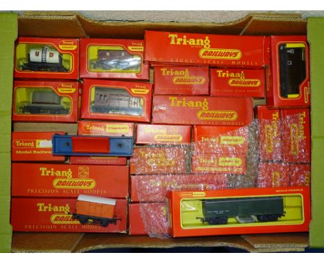 OO SCALE MODEL RAILWAYS: A crate containing a large quantity of TRI-ANG / HORNBY wagons - mostly boxed - some possibly in inc