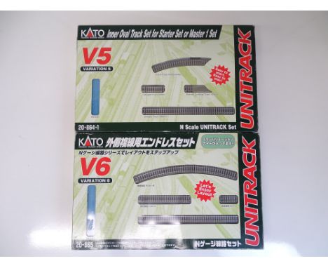 N SCALE MODEL RAILWAYS: A pair of KATO track extension packs comprising V5 and V6 - appear complete and unused - VG/E in G bo