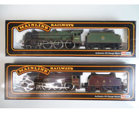 OO SCALE MODEL RAILWAYS: A pair of rebuilt Scot class steam locomotives by MAINLINE in LMS and BR liveries - G/VG in G/VG box