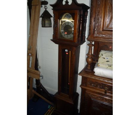 MODERN MAHOGANY LONGCASE CLOCK, face marked 'Emperor' pen and three brass weights. 