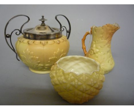 THREE PIECES OF ROYAL WORCESTER LOCK & CO, to include small jug, small bowl and plated covered twin  handled sugar bowl (3) 