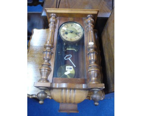 VICTORIAN WALL CLOCK, (key and pendulum) 
