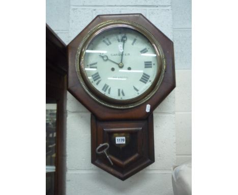MAHOGANY CASED WALL CLOCK, the face stamped 'Gardiner Reading', (pendulum and key) 