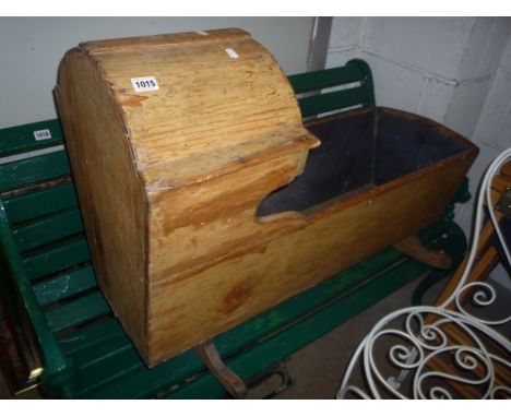 PINE ROCKING CRIB, a basket, a typewriter and a wood plane (4) 