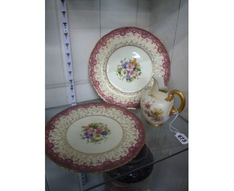 ROYAL WORCESTER BLUSH IVORY JUG, No.1094 and two Royal Worcester plates (3)