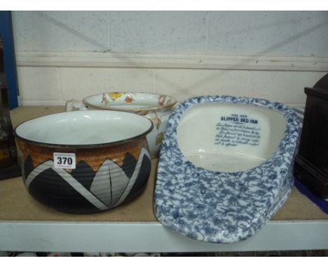A WILKINSON LTD CHAMBER POT, another Ruskin and a slipper bed pan (3) 