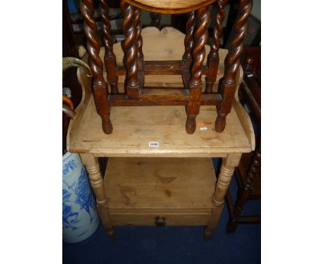 SMALL PINE WASHSTAND, with gallery back, shelf and lower drawer 