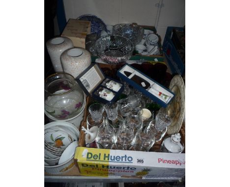 TWO BOXES OF LOOSE CERAMICS, to include boxed Royal Worcester cake slice, egg coddlers, cut glass, etc 
