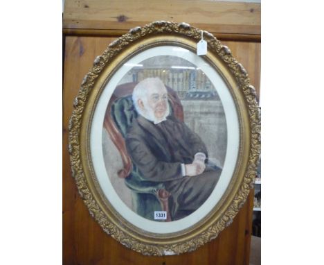 AN OVAL PORTRAIT OF AN ELDERLY GENTLEMAN SEATED