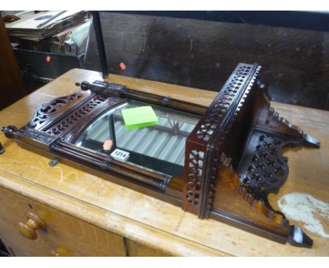 SMALL EDWARDIAN WALL MIRROR, with shelf and fretwork detail 