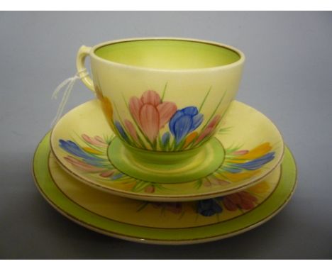 CLARICE CLIFF TRIO, 'Spring Crocus' pattern (backstamps different) (3) 