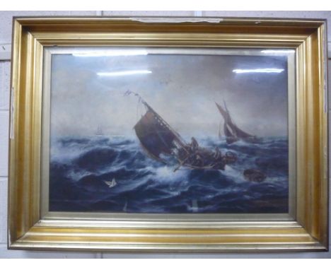 FLETCHER, EDWARD HENG EUGENE, (1857-1945), seascape in stormy seas, oil on canvas, (behind glass), signed lower right, approx