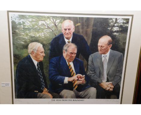 Mounted and framed limited edition no. 473/700 print Cricketing Legends from Yorkshire Golden Era 'The View from the Boundary