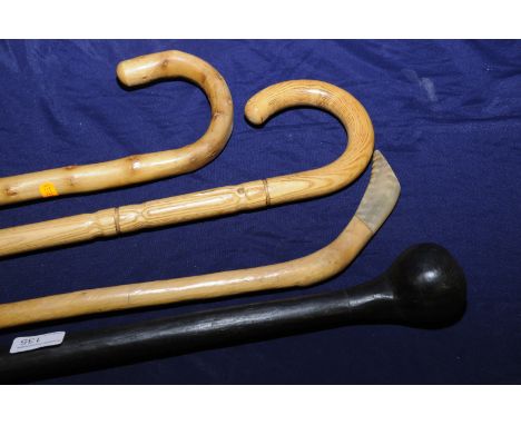 Two walking sticks, a knobbery style walking stick and another with horned tip (4)