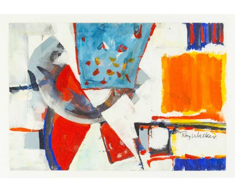 Roy WALKER (1936-2001) Abstract Acrylic on paper, signed, authentication stamp verso, 20cm x 30cm, 50cm x 38cm framed.
In-hou