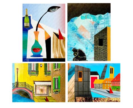 Mark BROOKS (1957-2023, Outsider Artist) Four Works Each acrylic and collage on board, signed and titled verso, 24cm x 30.5cm