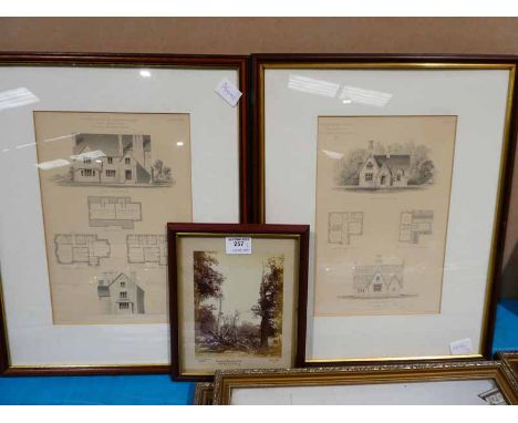 Two framed Architectural book plates and 1883 photograph taken in Richmond Park