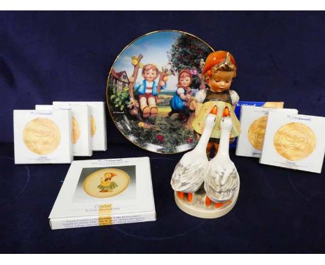 Hummel - A large model girl and two geese, a little companions plate &amp; seven miniature plates.