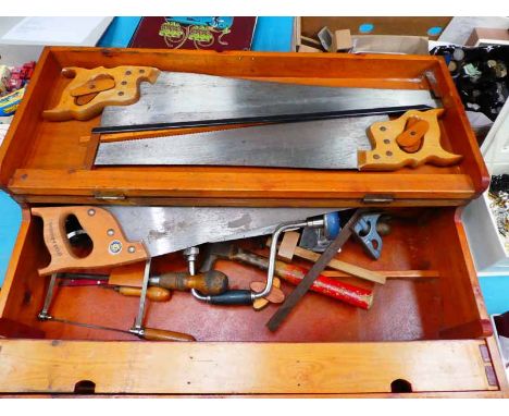 Wooden toolbox and contents of joiners tools