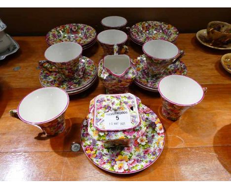 A James Kent old foley chintz decorated tea service for six places