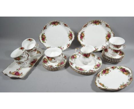 A Royal Albert Old Country Roses part tea service, to include shaped sandwich plate, 31cm wide, open dish, various cups, sauc