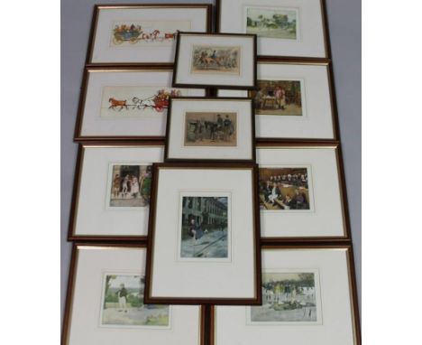 After Cecil Aldin. Figures in trap being led by horse, lithograph 14cm x 20cm, various others to include tavern scene, port r