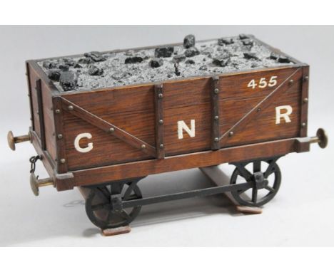 A rare scratch built GNR Great Northern Railway truck tea caddy, realistically modelled with coal finish lid hinging to revea