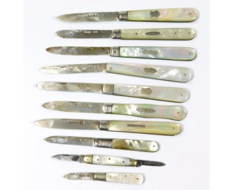 A Victorian silver and mother of pearl fruit knife, the shaped handle engraved Fanny, to the cartouche with plain blade, Shef