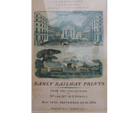 A Victoria & Albert Museum early railway prints poster, printed in colours, 25cm x 51cm, glazed and framed.