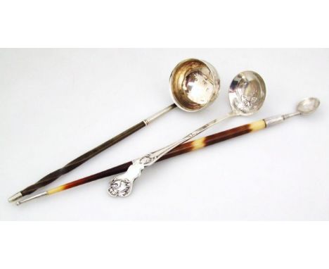 A George III silver snuff spoon, with oval bowl, banded porcupine quill handle and silver tip end, Birmingham 1824, 23cm long