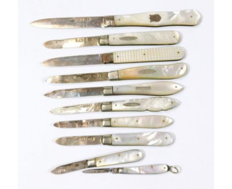 A Victorian silver and mother of pearl handled fruit knife, with initialled shield shape cartouche and plain blade, Sheffield