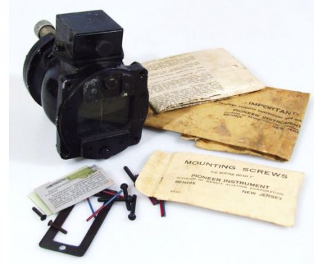 An early 20thC American metal cased Pioneer type no. 1828-2-A compass, in black casing with chrome coloured mounts, 12cm high