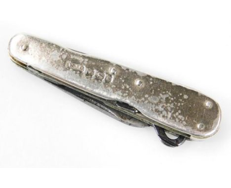 A Victorian silver handled knife, with button hook blade, Sheffield 1893 (when closed), 7cm wide.