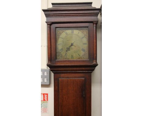 A late 18th longcase clock by John Wood of Grantham, with square brass dial, and four pillar movement, in an oak case, 207cm 