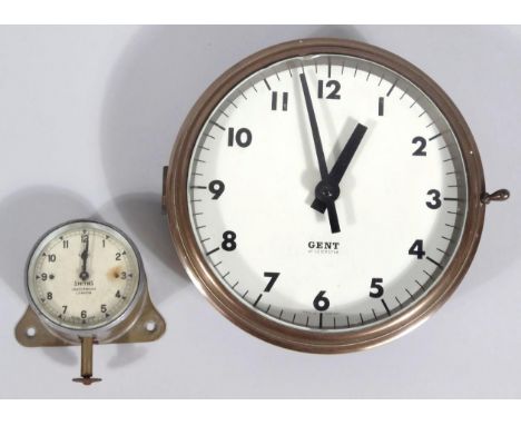 A Gent of Leicester retro clock, with 14cm dia. Arabic dial in circular metal case, and an early 20thC dial clock stamped Eig