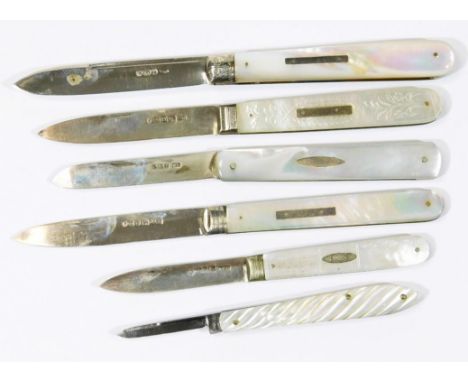 A Victorian silver and mother of pearl fruit knife, with elaborate floral handle and plain blade, Sheffield 1871, (when open)