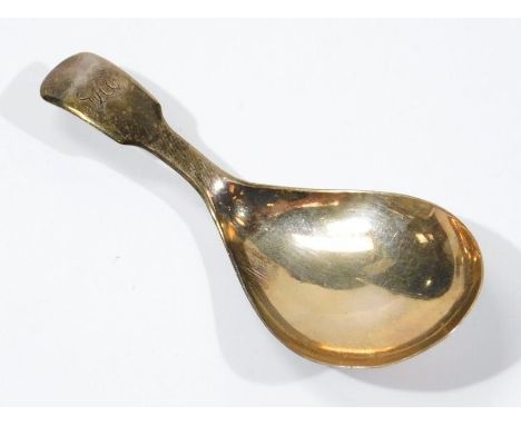 A George III silver caddy spoon, of Fiddleback pattern with plain bowl (monogrammed), London 1816, 7cm wide.