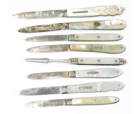 A Victorian silver folding or fruit knife, of large proportion, with bright cut blade and elaborate scroll handle marked Thor