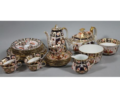 Various Royal Crown Derby tea ware, pattern 2451, Imari style with gilt highlights, to include teapot, 15cm high, water jug, 