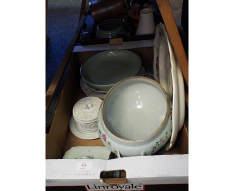 A mixed selection of china to include Wedgwood bowl, Spode butter-dish, Wedgwood pate dish, Chinese tureen etc 