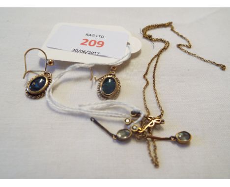 A pair of yellow metal opal doublet set earrings together with an Edwardian topaz pendant (A/F)